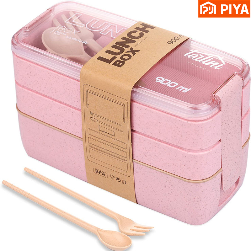 Meal Prep Lunch Boxes - 3-In-1 scomparto Bento Box In paglia